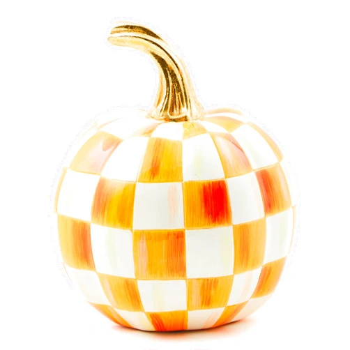 MACKENZIE-CHILDS Mini Pumpkin, Resin Halloween Home Decor, Orange-and-White Orange Check