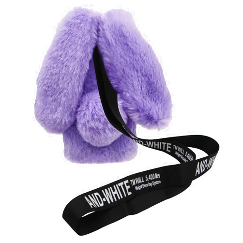 MOIKY Rabbit Case for Samsung Galaxy S21 Plus 5G, Plush Crossbody Cute Fluffy Bunny Ears Hair Ball Warm Soft TPU Case for Women Bling Rhinestone Shockproof Silicone Bumper Protection Cover,Purple