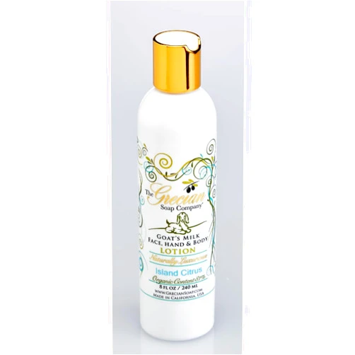 The Grecian Soap Company Grecian Organic Goat Milk Lotion for Women Island Citrus Scent - Luxurious, Nourishing & Hydrating, 81% Organic with Aloe, Coconut Oil, Honey