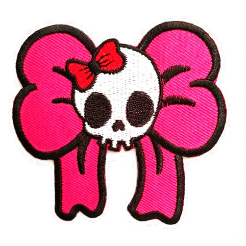 PP Patch SKULL Patch PP Patch Cute Pretty Skull Girl with Pink Bow Cartoon Patch Novelty Skull Halloween Iron on Patch Decoration for Backpacks Bags T-Shirt Clothes Jackets Jeans Hat