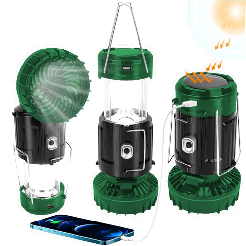 BUGPASS Solar Camping Lanterns with Fan, Collapsible Lightweight Camping Lantern, Rechargeable LED Lanterns Camping Fans for Camping Tent Hurricanes Power Outages Storm Indoor Outdoor, Green