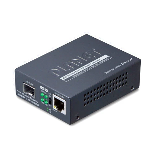Planet 802.3at PoE+ PD network media converter 2000 Mbit/s Black