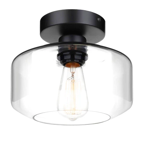 MAXvolador Industrial Semi Flush Mount Ceiling Light, Clear Glass Pendant Lamp Shade, Farmhouse Lighting for Hallway, Vintage Hanging Light Fixtures
