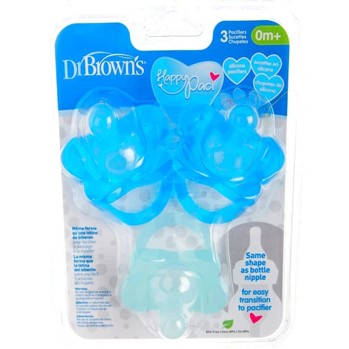 Dr. Brown's HappyPaci 100% Silicone Pacifier 0m+, Blue, (3 Count)