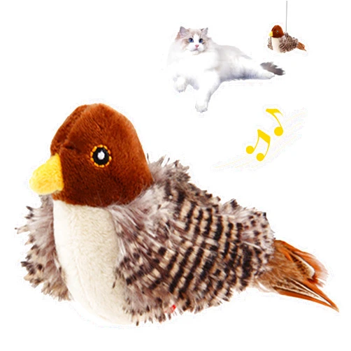 PETGEEK GiGwi Chirping Bird Cat Toys Realistic Bird Plush Toy - Perfect Melody Chaser Cat Toys for Bored Indoor Adult Cats - includes Hanging Loop for Cat Dancer and Interactive Play