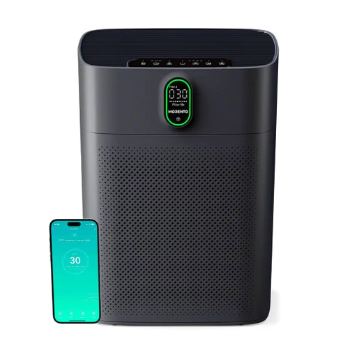 MORENTO Smart Air Purifier for home Large Rooms up to 1076 ft², Wi-Fi and Alexa compatible, PM2.5 Air Quality Display, Auto Mode, Quiet Mode 24dB, HEPA Filter Removes Dust, Pollen, Smoke (Black)