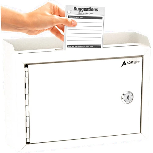 Adir Corp. Wall Mountable Steel Suggestion Box with Lock - Heavy Duty Key Lock Box Used As Donation Box, Collection Box, Ballot Box, Drop Box & More (9.75x7x3 Inches, White)