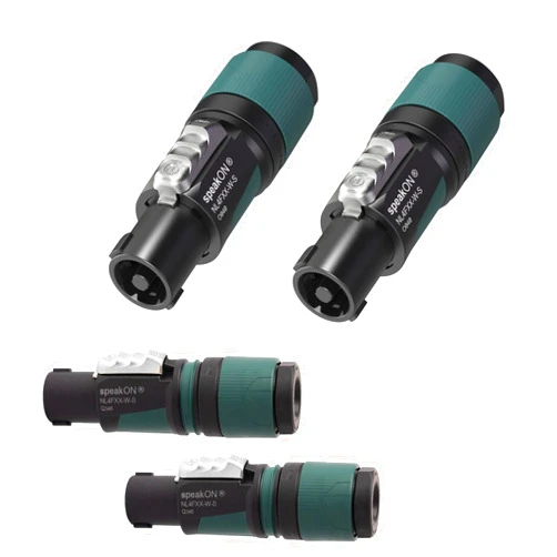 REBUILD SKILLS Neutrik NL4FXX-W-S (4pk) 4-Pole speakON Cable Connector, Green Bushing Screw Terminal Assembly, for Cable Diameters 6 to 12mm