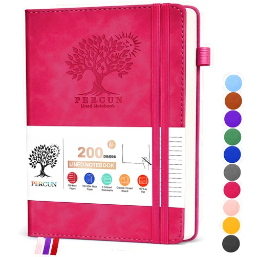 PERCUN Lined Journal Notebook for Women and Men,Hardcover Leather Journaling Notebook for Writing,Travel,Business,Work and School,200 Pages A5 Notebook for Note Taking,Diary 5.9
