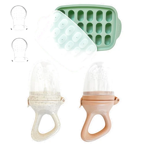 Hippypotamus Baby Food Feeder & Freezer Tray - Silicone Fruit Feeder - Pacifier Teething Toys - 2 Extra Pouches - Set of 2