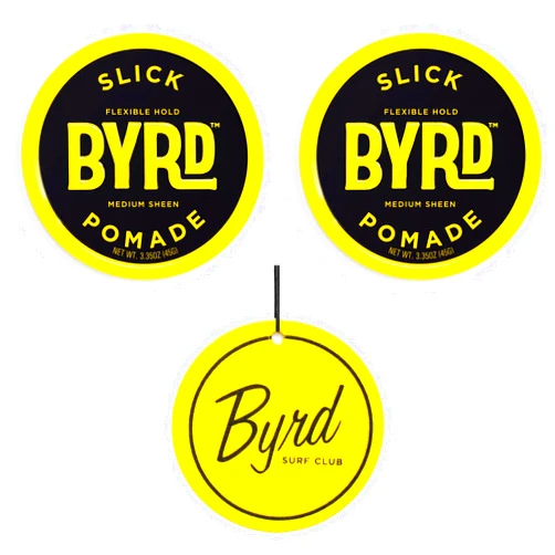 BYRD Hairdo Products Slick Pomade for Men 2-Pack - Flexible Hold, Medium Sheen, Add Slick Style to All Hair Types, Plus Salty Coconut Car Air Freshener with Sweet Coastal Scent, 3.35 oz Each