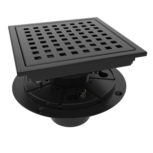 WEBANG 6 Inch Square Shower Floor Drain with Flange,Quadrato Pattern Grate Removable,Food-Grade SUS 304 Stainless Steel,Watermark&CUPC Certified,Matte Black