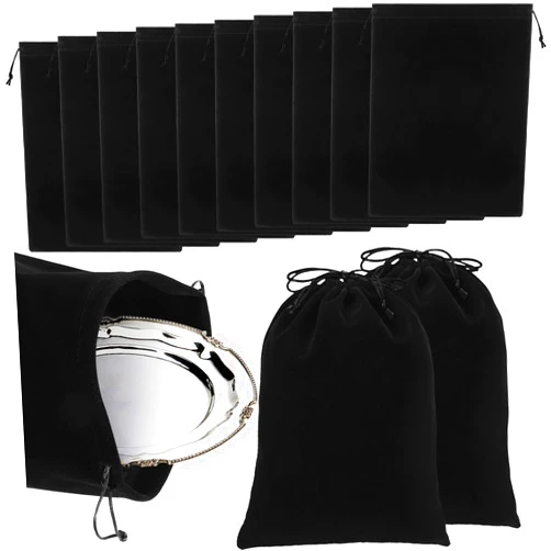 Boao 10 Pcs Silver Storage Bags, 9 x 11.8 Inch Anti Tarnish Storage Bag Fabric Cloth Bags for Silver Jewelry Silverware Protection Flatware Silverplate Tarnish Cleaning