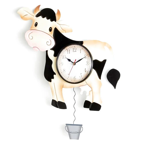 The Lakeside Collection Pendulum Wall Clocks - Rustic Farmhouse Kitchen Clock - Cow