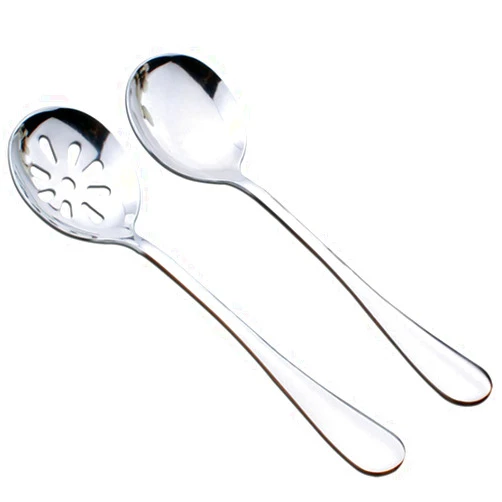 Goeielewe 2-Pack Soup Slotted Serving Spoon 7.7-inch Stainless Steel Colander Spoon for Buffet, Dinner, Restaurants, Kichen (Soup&Slotted Spoon)