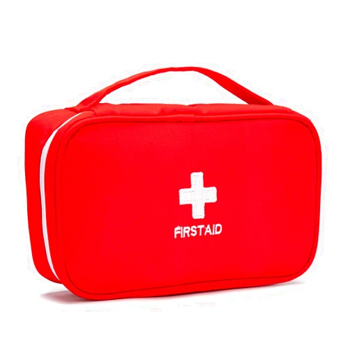 Jipemtra First Aid Bag Tote Empty Small First Aid Kit Bag Outdoor Travel Rescue Pouch First Responder Medicine Bag Pocket Container for Car Home Office Sport Outdoors (Red Handle)