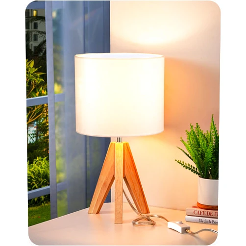 EDISHINE Small Cute Table Lamp, Wood Tripod Nightstand Lamp, Mid Century Bedside Lamp with Linen Fabric Shade for Nursery, Living Room, Bedroom, End Table, UL Listed, 14.2 Inch, ON/Off Switch
