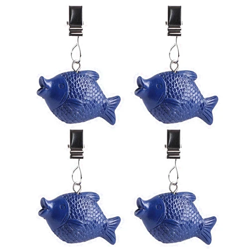 TwoFish Home Set of 4 Blue Fish Tablecloth Weights Clips 100% Handicraft Blue Fish Tablecloth Weight Clips Pack of 4 Stainless steel Fish Style Tablecloth Weight Clips