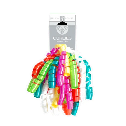 Jillson Roberts 6-Count Self-Adhesive Curly Bows Gift Wrap Accessory Available in 10 Color Combinations, Magenta/Lime/Orange/Turquoise Carnival Mix