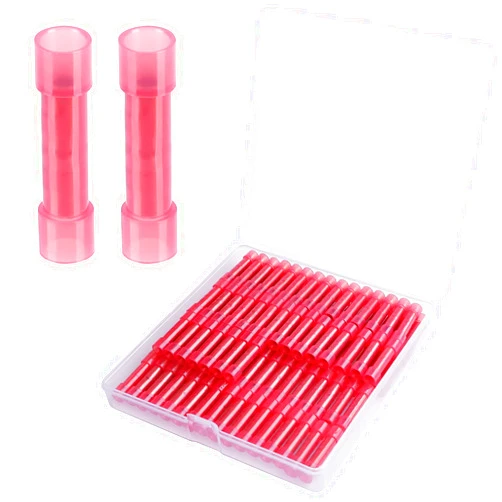 Oriental Dragon 100pcs PA66 Nylon 22-16 AWG Wire Connectors Electrical Crimp Butt Connector Fully Insulated Splice Wire Terminals Red
