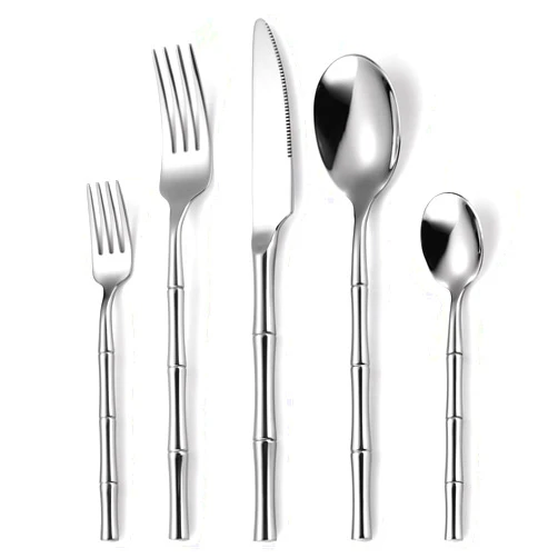 OIULO 20 Pieces Bamboo Flatware Set Silverware Set Service for 4 Stainless Steel Fine Vintage Flatware Cutlery Set with Bamboo Design Handle Forged Restaurant Hotel Party Wedding Housewarming Gift Polished