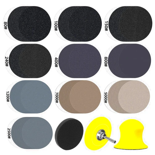 TolleSonne 100PCS 2 Inch Sanding Discs Assorted 80-7000 Grits 2” Wet/Dry Sander Pads with 1/4” Shank Backing Plate and Hook & Loop Soft Foam Buffering Pad for Drill Grinder Rotary Tools Attachment