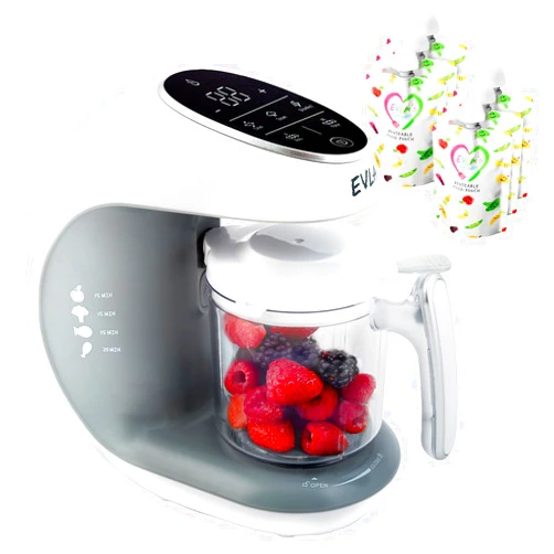 EVLA'S Baby Food Maker, Steamer, Blender, Baby Food Processor for Healthy Homemade Baby Food in Minutes, Touch Screen with 6 Reusable Food Pouches, Baby Registry Essential, White
