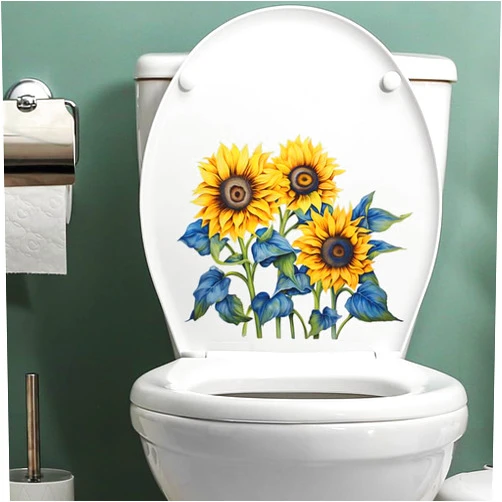 Paleery@FC 3pcs Sunflower Toilet Cover Sticker Decals,Spring Butterfly Leaf Waterproof Toilet Lid Tank Seat Decals Cistern Self-Adhesive Bathroom Wall Sticker