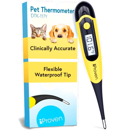 IProvèn iProven Dog & Cat Thermometer for Accurate Fever Detection, Comfortable Flexible Tip, Waterproof Pet Thermometer, Fast Readings in 20 sec, Whelping and Veterinary Supply, DTK-117Y