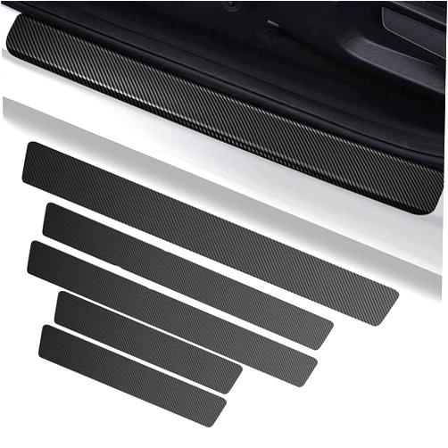 HOCHESLO Car Door Sill Plate Protectors with Trunk Bumper Protector, 5Pack Universal Black Carbon Fiber Front/Rear Door Sills Scuff Stickers, Anti Scratch Welcome Pedal Protector Cover