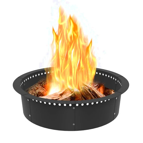 Koutemie Outdoor Smokeless Fire Pit Ring Liner 35-Inch Outer/31-Inch Inner Diameter, Heavy Duty Solid Metal Steel Round Firepit Rim Insert for Outside DIY Campfire Ring Above or In-Ground, Black