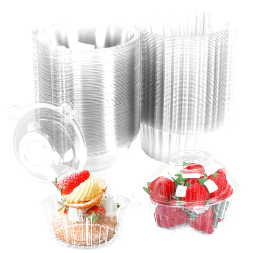 Twdrer 100PCS Plastic Single Individual Cupcake Dome Cup with Lid,Clear Plastic Muffin Holders Cake Cases Boxes Containers for Party,Wedding,Christmas,Holiday