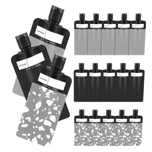 ANNGO 18 Pack Travel pouches for toiletries, TSA approved travel size containers for liquids,travel shampoo and onditionerpouches,Leak proof 3oz Travel Squeeze Pouches(Black), ANNGO-002