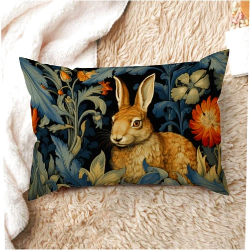 Yilooom Lumbar Pillow Cover 12 X 20 Inch, William Morris Forest Rabbit Floral Art Nouveau Pillow Cover Pillowcase Cushion Case for Sofa Couch Bedroom Car Living Room, Multicolor