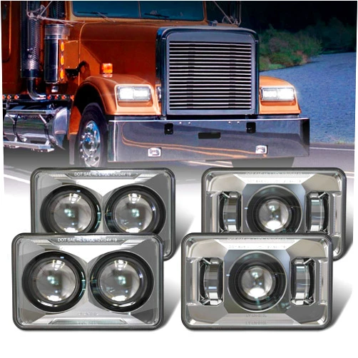 LLX 4PCS DOT Approved 60w Rectangular 4x6 inch LED Headlights H4651 H4652 H4656 H4666 H6545 Headlamps Compatible with Freightliner Peterbilt Kenworth Trucks (Silver, 4X6 Inchs)