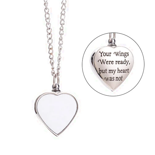 FEITIANWUGONG Sublimation Blank Photo Picture Necklaces Heart Urn Pendant Necklaces Cremation Jewelry Dog Tag Craft for Men Women