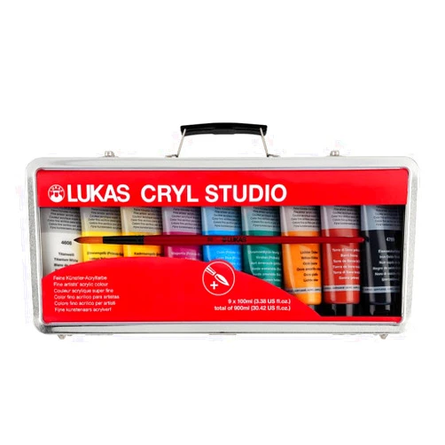 LUKAS Cryl Studio Acrylic Paint Suitcase Set of 9-100ml Tubes of Professional Grade Paint from Germany