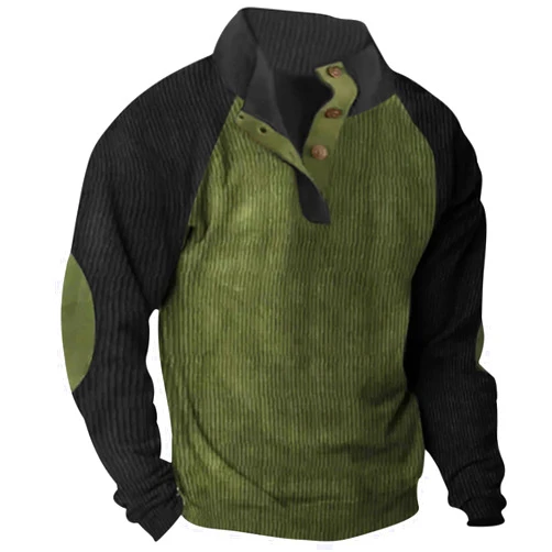 Generic Men's Sweatshirt Trendy Vintage Pullover 1/4 Button Stand Collar Slim Sweatshirts Cool Novelty Casual Long Sleeve Tops