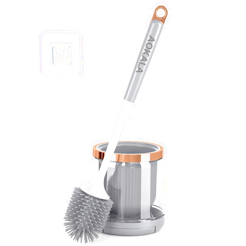 Aokala Silicone Toilet Brush and Holder Set, Toilet Bowl Brush with Tweezers Long Handle, Toilet Cleaner Brush for Bathroom Deep Cleaning, Elegant Toilet Scrubber Bathroom Accessories (Light Gray)