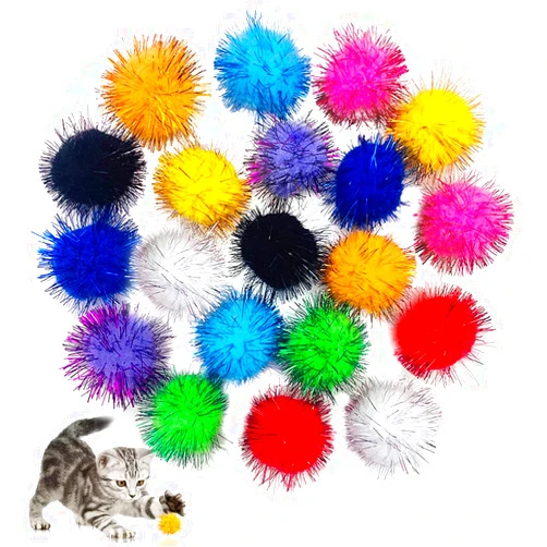 PET SHOW 20pcs Cat Sparkle Ball for Indoor Cats 1.77 Inch Assorted Color Glitter Kittens Toy Balls Cat Chase Pom Pom Balls for Cats