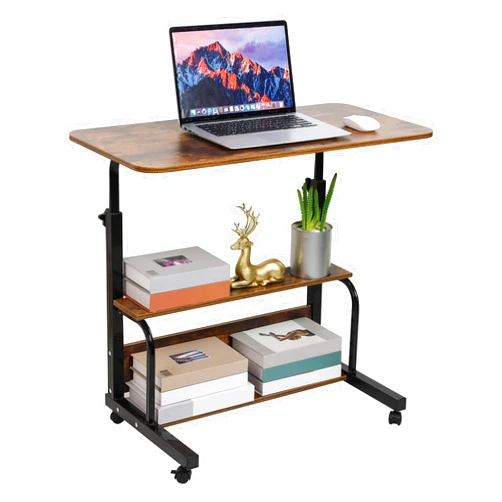 Dekhaoxe Adjustable Table Student Computer Desk Portable Home Office Furniture Small Spaces Sofa Bedroom Bedside Learn Play Game on Wheels Movable with Storage Size 31.5 * 15.7 in Oak D