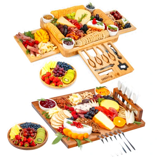 SMIRLY Flat Acacia Wood Charcuterie Boards Gift Set Bundle