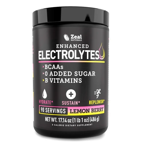 Zeal Naturals Electrolyte Powder Recovery Drink (90 Servings | Lemon Berry) w/ 0 Sugar +BCAAs +B-Vitamins Electrolyte Supplement w Potassium Zinc & Magnesium for Hydration - Keto Electrolytes