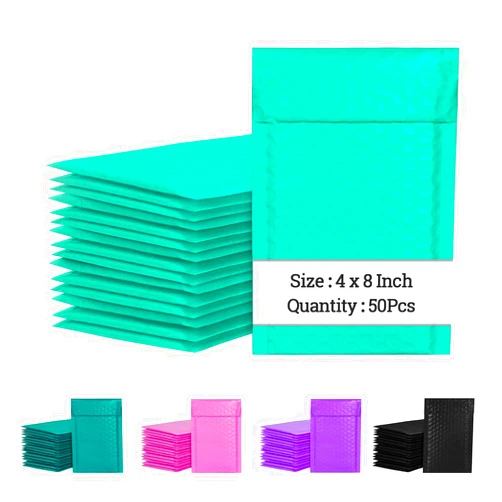 LuckIn 4x8 Inch Bubble Mailers 50 Pack, Self-Seal Poly Padded Envelope, Waterproof Shipping Bags for Small Business, Teal