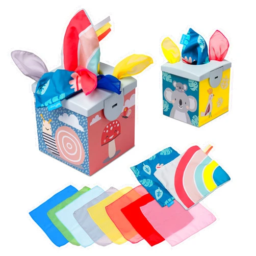 Taf Toys Sensory Crinkle Tissue Box for Toddlers. STEM Montessori Toy with Colorful Soft Scarves and Crinkling Blankies
