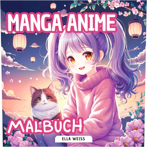 Ella Weiss Manga Anime Malbuch für Mädchen ab 9 Jahren | Cooles Geschenk für Mädchen & Teenager: 50 wundervolle Motive (Kawaii Katzen, Shiba Hund, Pferde, Shojo) zum Ausmalen & Entspannen (German Edition)