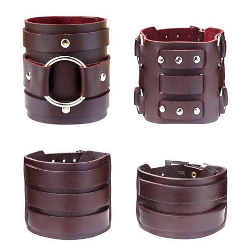 CASSIECA 4 PCS Wide Leather Wristband Cool Tribe Gauntlet Buckle Punk Rock Bracelets