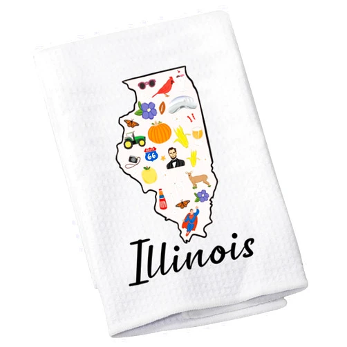LEVLO Illinois Map Dish Towel Chicago Gift Illinois Housewarming Kitchen Towel Gift for Future Illinoisan (Illinois)