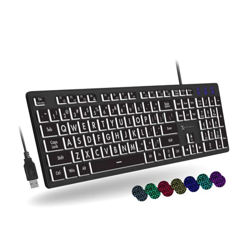 X9 Performance X9 Large Print Backlit Keyboard | Wired Light Up Computer Keyboard for PC Desktop Computer and Laptop - Easy to See and Type Illuminated Large Keys for Seniors and Elderly with 7 Backlight Colors