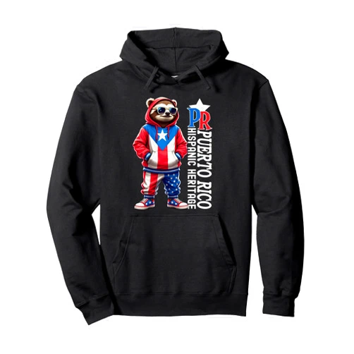 Puerto Rico Sloth Flag Hispanic Heritage Gifts Puerto Rico Sloth Boricua Flag Hispanic Heritage Month Kids Pullover Hoodie